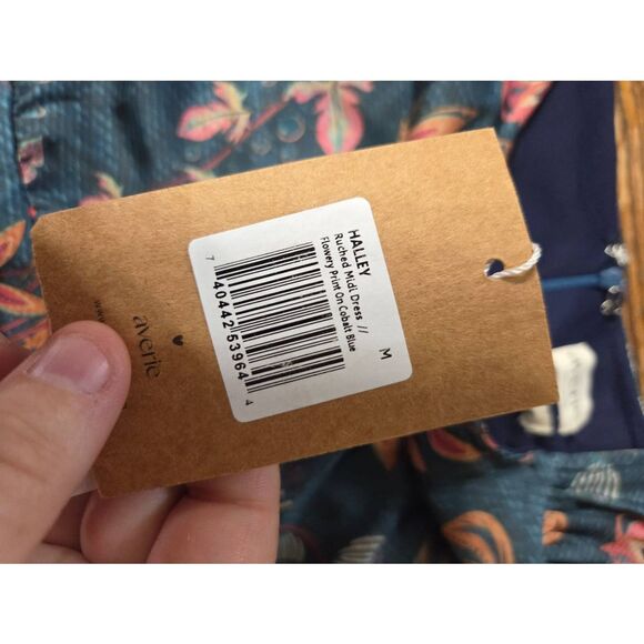 NWT Averie  Halley Flowery Cobalt Blue Ruched Floral Sz M - Picture 4 of 5